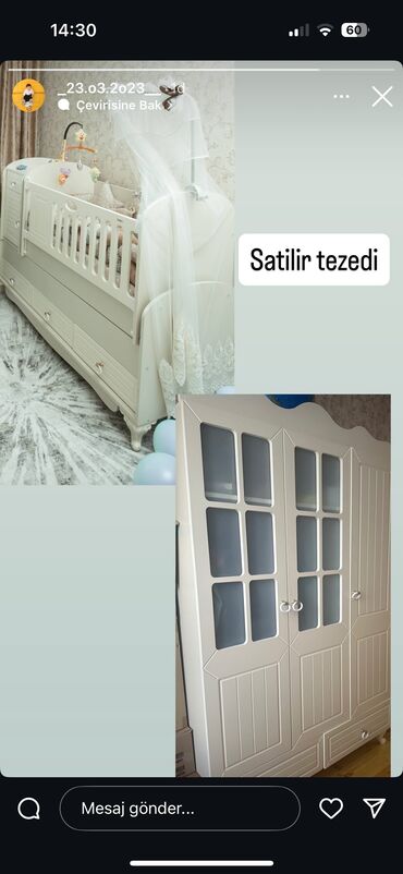 gənc mebelləri: Tezedir usaq yatmadigi ucun satilir istifade olunmayib. Gence seheri
