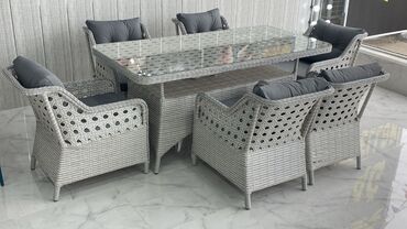 мебель для сада: Новый, Прямоугольный стол, 6 стульев, Со стульями