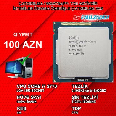 Digər kompüter aksesuarları: Prosessor Intel Core i7 Core i7 3770, 3-4 GHz, 8 nüvə, Yeni