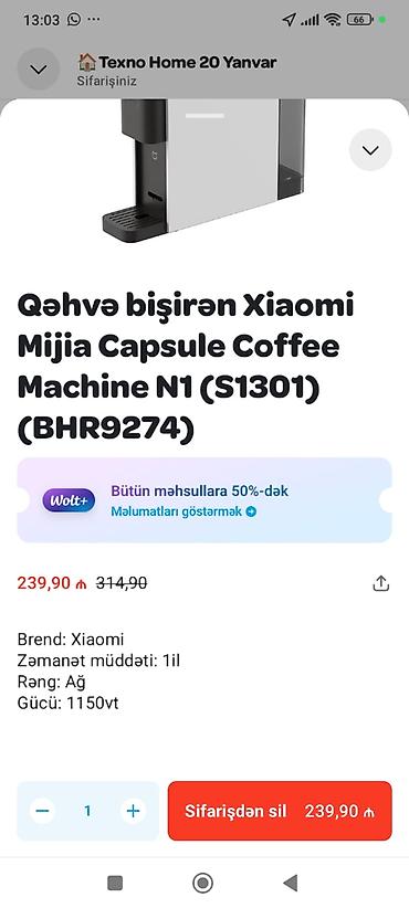 coffee machine: Qəhvə bişirən Xiaomi Mijia Capsule Coffee Machine N1 (S1301) (BHR9274) — 1