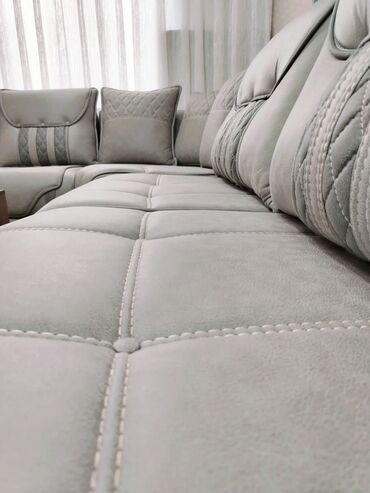 Divan və masa dəstləri: Künc divan dəsti Açılan, bazalı, - Rəng: Açıq boz (boz-yaşıl tonlu) — 5