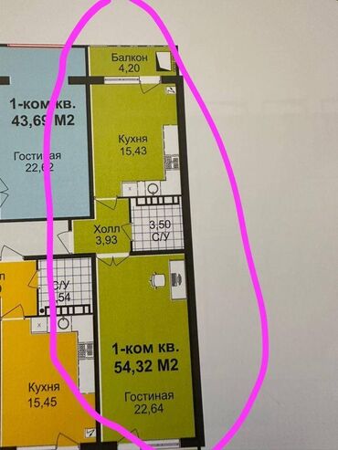 квартира токмок сниму: 1 комната, 54 м², Элитка, 4 этаж, ПСО (под самоотделку)