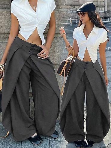 ženske pantalone: Ženske pantalone širokog kroja sa preklopom – statement model 2400din — 8