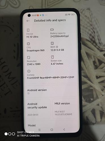 mi 2: Xiaomi Mi 10 Ultra, 256 GB, rəng - Boz, 
 Sensor, Barmaq izi, İki sim kartlı — 7