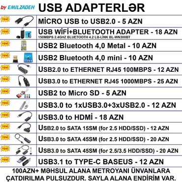 Elvin Emilzadə: USB Adapterlər 🚚Metrolara və ünvana çatdırılma var, ❗ÖDƏNİŞLİDİR❗