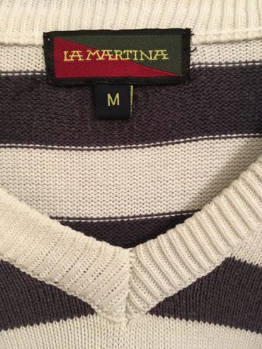 Duksevi: Odličan, kao nov La Martina džemper, M veličina, beli sa teget prugama — 2
