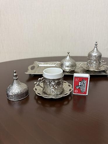icki: Qəhvə dəsti, rəng - Gümüşü, Metal, 3 nəfərlik, Türkiyə — 3