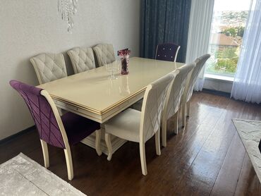 stol stul dəstləri islenmis: Qonaq otağı üçün, İşlənmiş, Açılan, Kvadrat masa, 8 stul