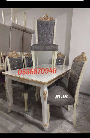 Masa və oturacaq dəstləri: Qonaq otağı üçün, Yeni, Açılmayan, Dördbucaq masa, 6 stul — 11