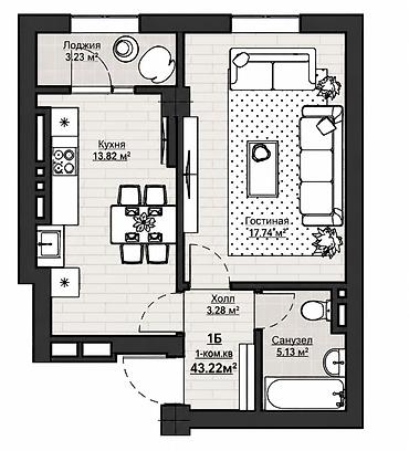 house: 1 комната, 43 м², Асанбай мкр Элитка, 13 этаж, ПСО (под самоотделку) — 2