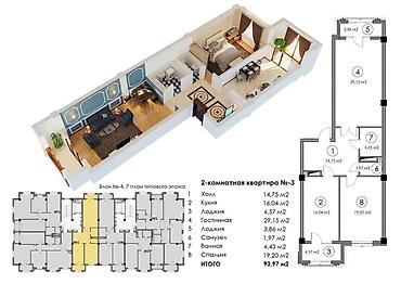 площадь победы: 3 комнаты, 93 м², Площадь Победы Элитка, 4 этаж, Дизайнерский ремонт — 3
