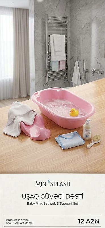 miniş: Mini-Splash Uşaq Güvəcə Dəsti – Baby Pink Bathtub & Support Set - — 2