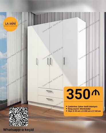 Dolablar: Yeni, Açılan, 4 qapılı Düz dolab, Qarderob, paltar dolabı, Azərbaycan