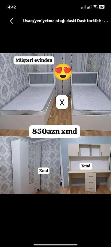 Oğlan və qız üçün, Yeni, 2 təknəfərlik çarpayı, Yazı masası