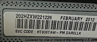 Audio: Məhsul: 1100W DVD Home Theatre System (LG HT906TAW – etiketdə SVC CODE — 2
