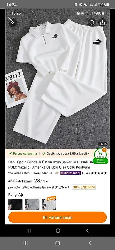 polo şalvar: Məhsul: Dəbli qadın gündəlik iki hissəli kostyum - Üst: qısaqoll POLO — 1