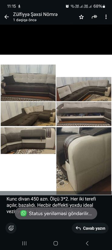 Sifarişlə dolablar: Künc divan, Yeni, Açılan, Bazalı, Çatdırılma yoxdur
