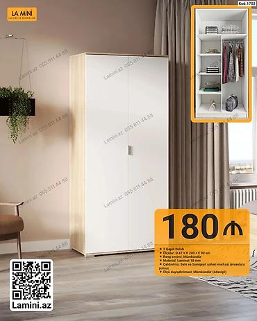Dolablar: 2 qapılı paltar dolabı – La Mini - Kod: 1702 - Ölçü: D 47 × H 200 × E — 1