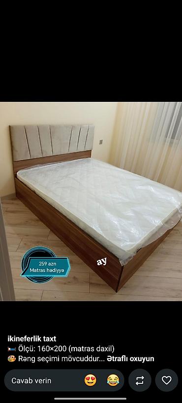İkineferlik taxt - Ölçü: 160×200 sm - Matras daxildir (matras