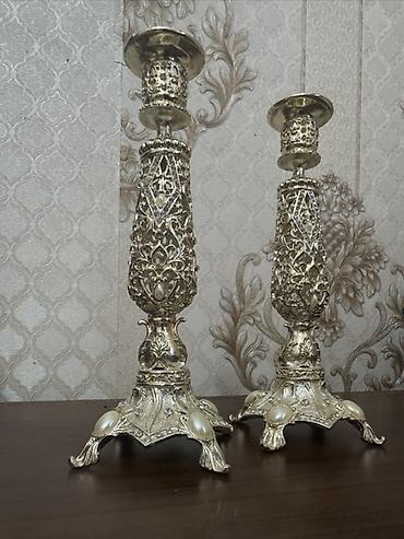 Şamdanlar: Metal şamdan dəsti - 2 ədəd dekorativ şamdan - Material: ağır metal — 2