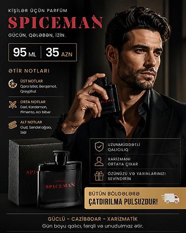 kişi ucun: SPICEMAN kişi ətiri – güc, qələbə və iz buraxan aroma. Həcm: 95 ml — 1