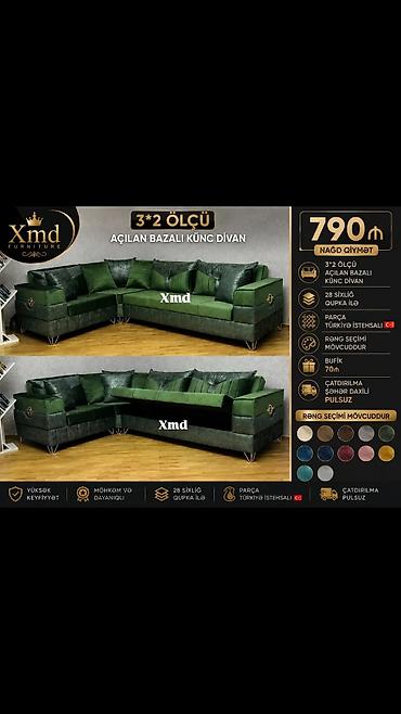 Açılan bazalı künc divan – 3×2 ölçü Xüsusiyyətlər: - Ölçü: 3×2 m -