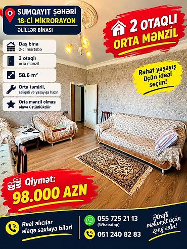 binədə evler: Sumqayıt, 2 otaqlı, Köhnə tikili, 58 kv. m — 1