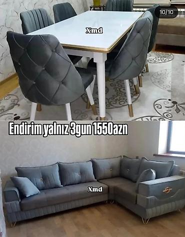 ev ucun stol stul: Mebel dəsti – yemək masası + 6 ədəd stul + künc divan - Müasir — 2