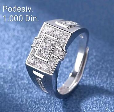 jake boje: Posrebren podesiv muški prsten sa sjajnim, bogato ukrašenim — 1