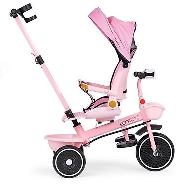 sandale 5cm: ECOTOYS 2u1 tricikl sa rotirajućim sedištem i sklopivom tendom – Pink — 4