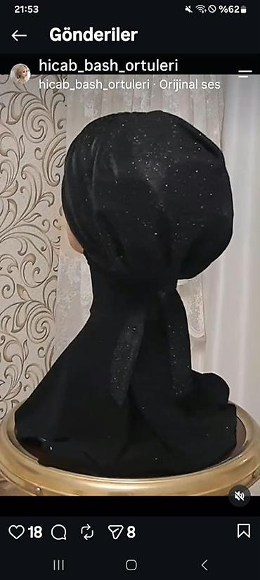hicablı: Məhsul: Bəzəkli hicab/bürüncək dəsti - Rənglər: qara və ağ - Dizayn — 3