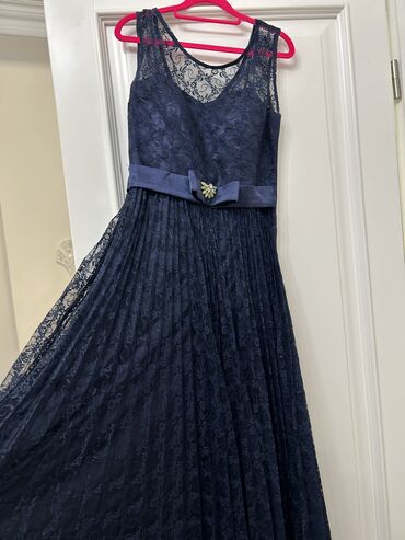 темно синее вечернее платье: Вечернее платье, Длинная модель, Без рукавов, XL (EU 42)
