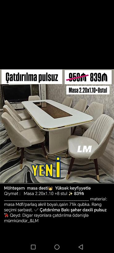 boya seti: Qonaq otağı üçün, Yeni, Açılmayan, Dördbucaq masa, 6 stul — 9