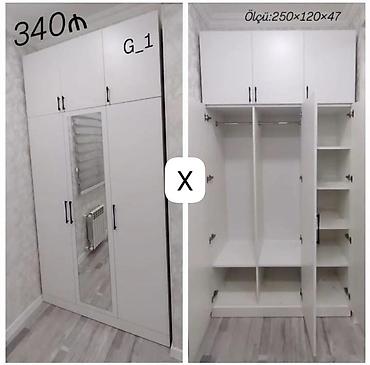 guzgu boydan: Ağ rəngli çoxfunksiyalı paltar şkafı - Ölçü: 250 × 120 × 47 sm — 1
