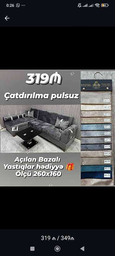 Диваны: Açılan-bazalı künc divan - Ölçü: 260x160 sm - Qatlanan/açılan mexanizm — 1