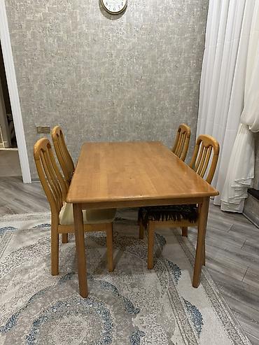 stul uzleri: Yemək masası dəsti – 1 masa + 5 stul - Material: tam ağac (təbii ağac — 3