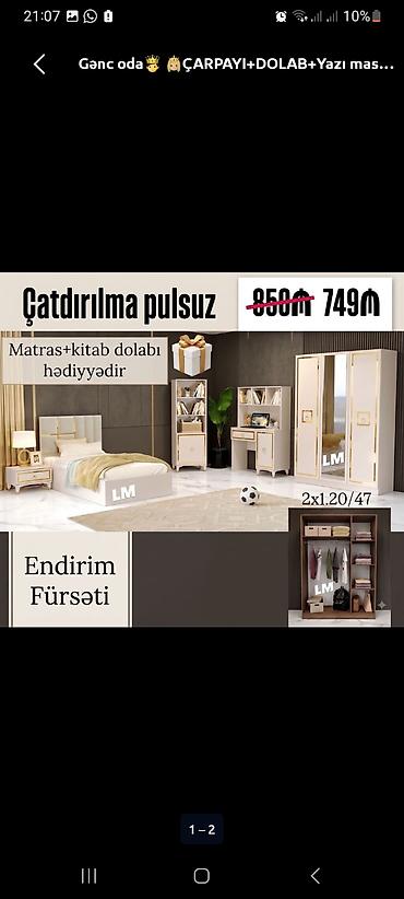 Gənc otağı mebel dəsti Tərkibi: - Çarpayı - Geniş 3 qapılı dolab