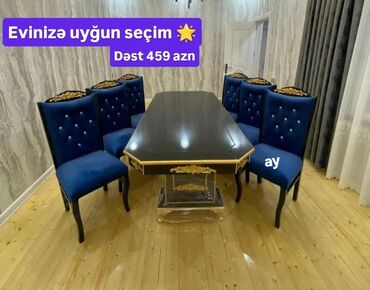 metbex stol stul: Qonaq otağı üçün, Açılmayan, Dördbucaq masa, 6 stul