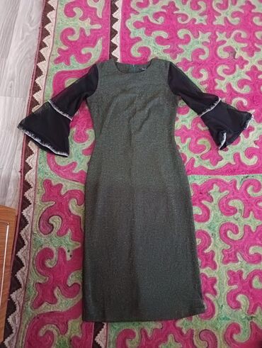 вечернее черное платье с кружевом: Повседневное платье, Made in KG, Осень-весна, Длинная модель, Трикотаж, Прямое, 3XL (EU 46)