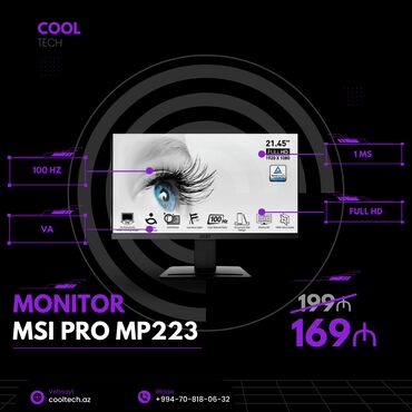 Monitorlar: YENI MSI PRO MP223 🌐cooltech.az ⚙️Xüsusiyyətlər ✅Yeni ✅Brand: MSI