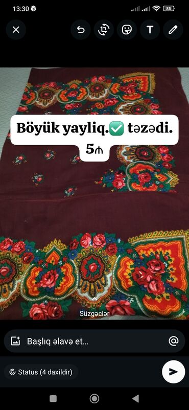 Baş geyimləri: Yayliq və şərflər. hərəsinin öz qiyməti var. 4-5₼. Binə qəsəbəsində -da lalafo.az — 2 Baş geyimləri: Yayliq və şərflər. hərəsinin öz qiyməti var. 4-5₼. Binə qəsəbəsində — 2