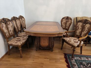 masa desti islenmis: Qonaq otağı üçün, İşlənmiş, Açılan, Oval masa, 8 stul