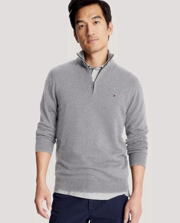 серый мужской свитер: В наличии ✅ Полузамок TOMMY HILFIGER из 100% хлопка Производство USA