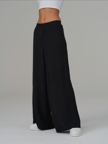 брюки женские черные: Повседневные брюки, Палаццо, Вискоза, Средняя талия, Лето, L (EU 40), XL (EU 42)