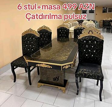 Klassik üslubda yemək otağı dəsti - Komplekt: 1 ədəd masa + 6 ədəd