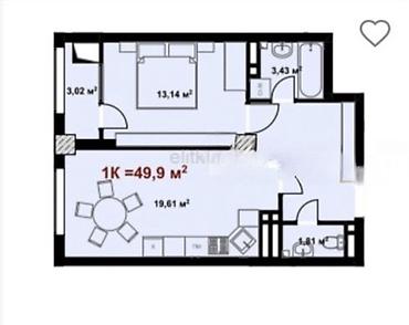 1 комната, 50 м², Кок-Жар ж/м Элитка, 8 этаж, ПСО (под самоотделку)