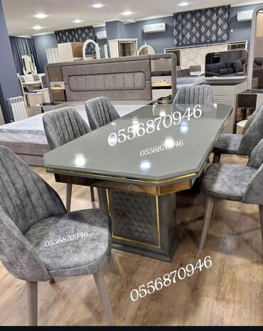 Masa və oturacaq dəstləri: Qonaq otağı üçün, Yeni, Açılan, Dördbucaq masa, 6 stul — 2