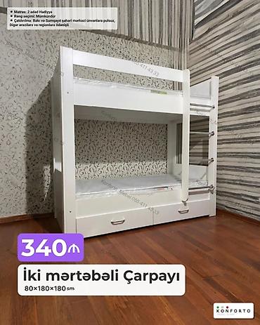 taxta bocka: İki mərtəbəli çarpayı - Ölçülər: 80×180×180 sm - Material: ağ rəngdə — 1