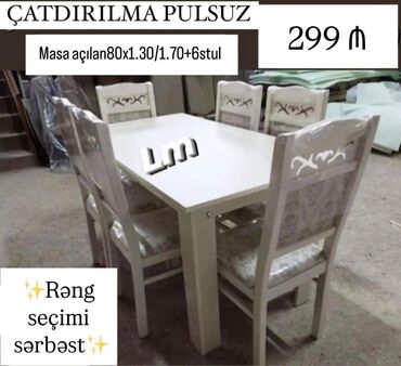 стол стул для зала: Mətbəx üçün, Yeni, Açılan, Dördbucaq masa, 6 stul