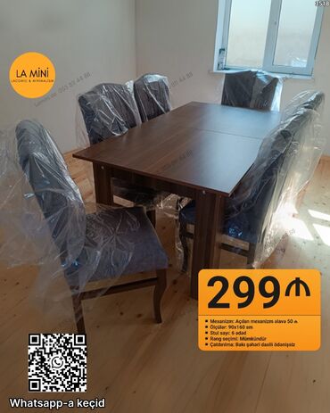 стол из массива дерева: Qonaq otağı üçün, Açılan, Dördbucaq masa, 6 stul